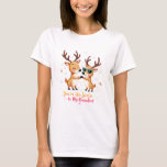 T-shirt Adorable Couple Christmas Reindeer<br><div class="desc">Celebrate love this holiday season with a charming t-shirt featuring a reindeer couple holding hands,  one with sunglasses and the other with a bow tie. Surrounded by snowflakes and twinkling stars,  this festive design with the text 'Reindeer Together,  Forever' is perfect for couples who adore Christmas!</div>