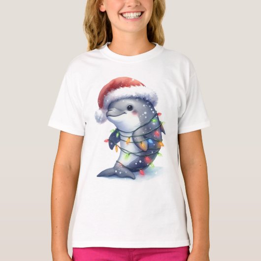 T-shirt adorable dauphin de Noël mignon (Devant)