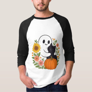 T-shirt Adorable Fantôme et Chat Noir Chute mignonne Hallo