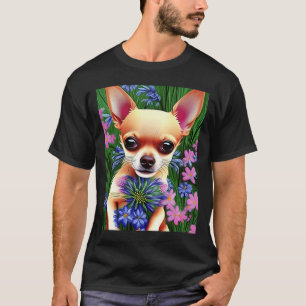T-shirt Adorable Fawn Chihuahua Jouer en Fleurs