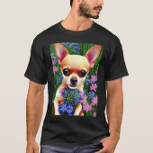 T-shirt Adorable Fawn Chihuahua Playing in Flowers (Devant)