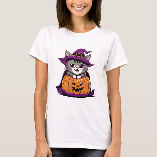 T-shirt Adorable Halloween sorcier chat (Devant)