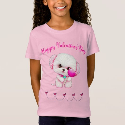 T-Shirt Adorable Heureuse Sainte-Valentin maltais chiot (Devant)