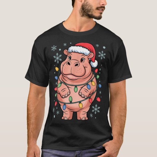 T-shirt Adorable Hip Wrapped Christmas Light Santa Hat Win (Devant)