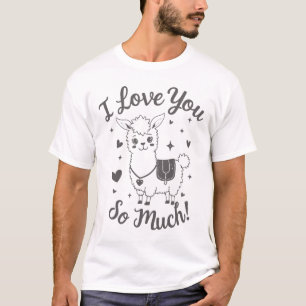 T-shirt Adorable Llama Valentine Chemise Cute Coeurs Rétro