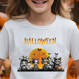 T-Shirt Adorable Lune Éffrayante Halloween Fantôme Kittens