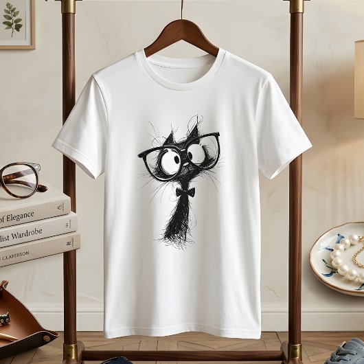 T-shirt Adorable Nerd Cat with Glasses & Bowtie Women's