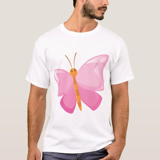 T-shirt adorable Papillon de dessin rose (Devant)