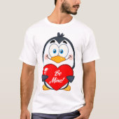 T-shirt Adorable Penguin Holding Be Mine Heart (Devant)