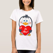 T-shirt Adorable Penguin Holding Be Mine Heart (Devant)