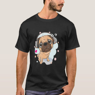 T-shirt Adorable Pug avec écouteurs Propriétaire de Pug Ch