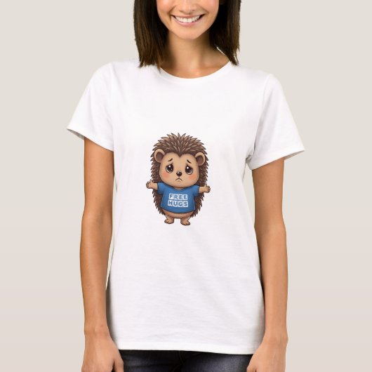 T-shirt Adorable Sad Hedgehog with Open Arms & Free Hugs (Devant)