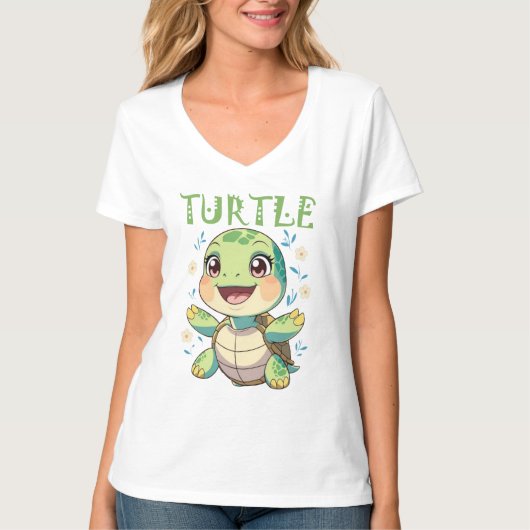 T-shirt Adorable Sea Turtle with Flowers (Devant)