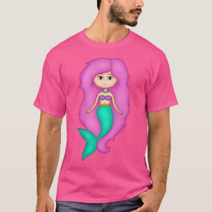 T-shirt Adorable Sirène Avec Un Visage Précieux Tirée Dans