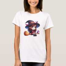 Adorable sorcière mignonne avec 2 oiseaux, Hallowe