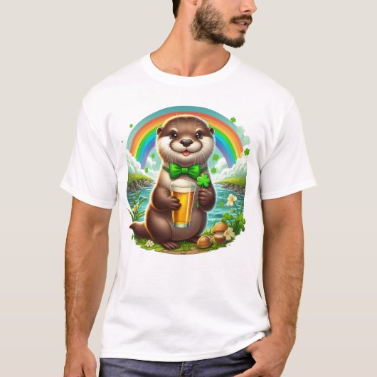 T-shirt Adorable St. Patricks Day Otter Avec Bière (Devant)