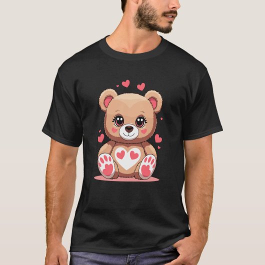 T-shirt Adorable Teddy Bear with Hearts Romantic Valentine (Devant)