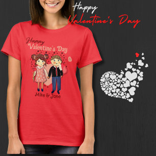 T-shirt Adorable Valentine Couple Hearts Rouge