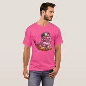 T-shirt Adorables Flamant rose 3D Rose Appréciant Un Verre (Devant entier)