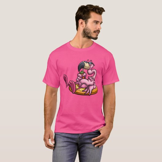 T-shirt Adorables Flamant rose 3D Rose Appréciant Un Verre (Devant entier)