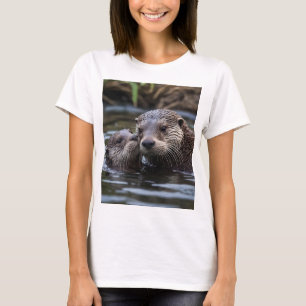 T-shirt Adrift in Love : Mummy and Baby Otter In River