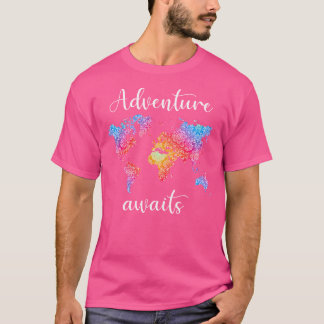 T-shirt Adventure Await Mandala World Map Voyager en plein