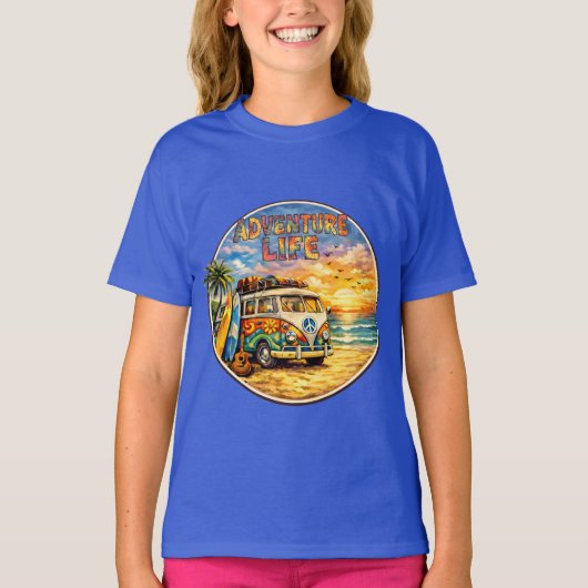 T-shirt Adventure Life Retro Hippie Beach Sunset Graphic (Devant)