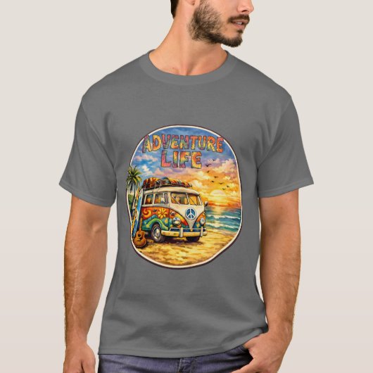 T-shirt Adventure Life Retro Hippie Beach Sunset Graphic (Devant)