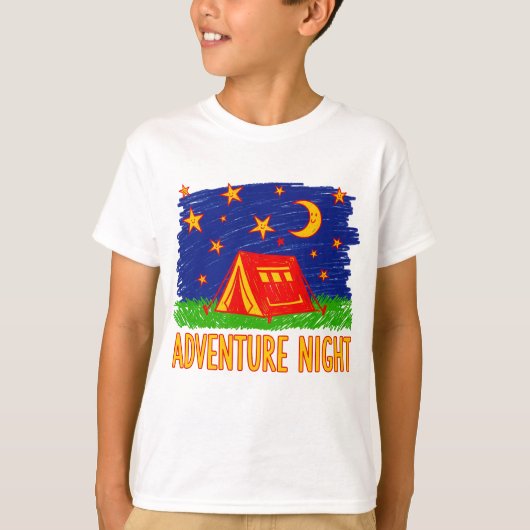 T-shirt Adventure Night Camping Tent Kids Drawing (Devant)