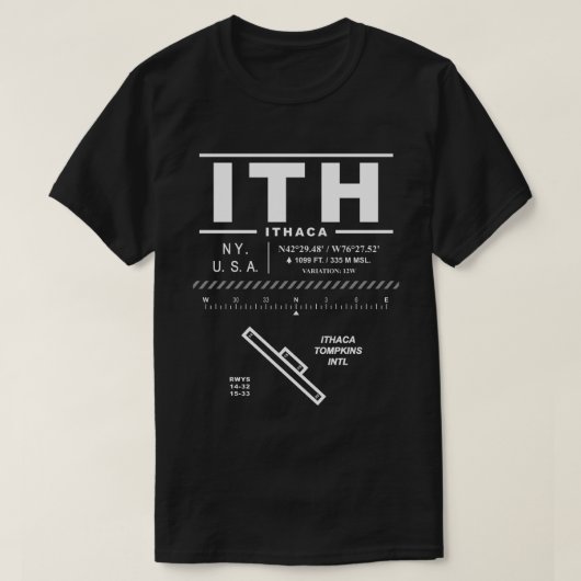 T-shirt Aéroport international Ithaca Tompkins ITH (Design devant)