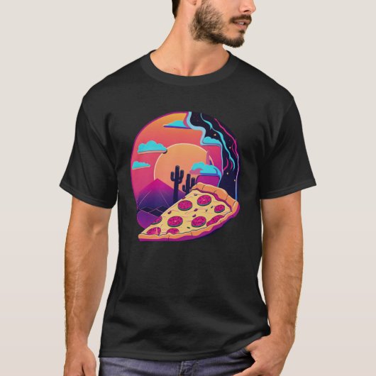 T-shirt Aesthetic Pizza Party with 80s Retrowave (Devant)