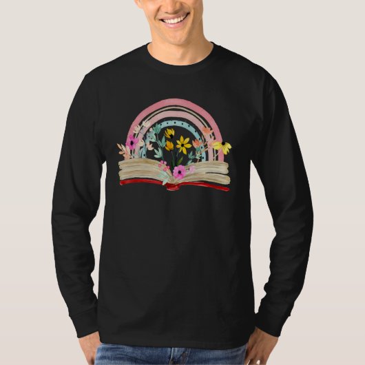 T-shirt Aesthetic Rainbow Floral Book Librarian Read Nerd  (Devant)