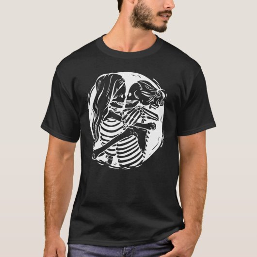 T-shirt Aesthetic Skeleton Lesbian Couple kissing Pride Wo (Devant)