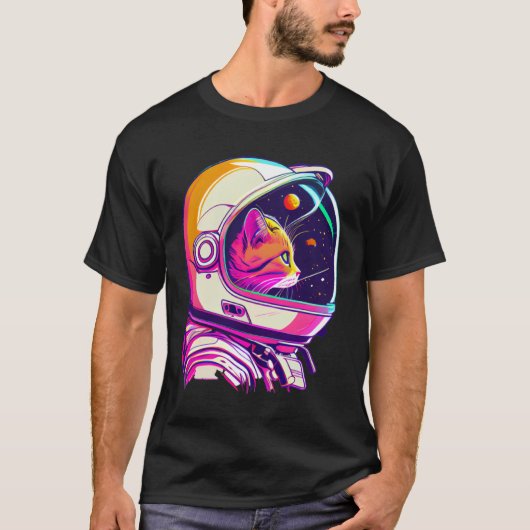T-shirt Aesthetic Vaporwave Space Cat 80s 90s Astronaut (Devant)