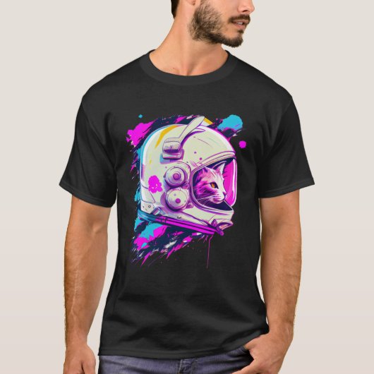 T-shirt Aesthetic Vaporwave Space Cat 80s 90s Astronaut 3 (Devant)