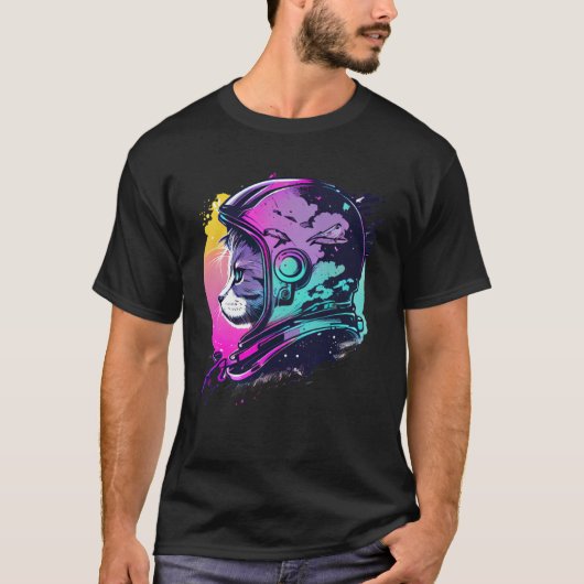 T-shirt Aesthetic Vaporwave Space Cat 80s 90s Astronaut  5 (Devant)