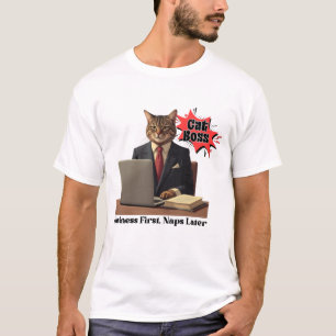 T-shirt Affaires d'abord, sieste plus tard Chat Patron Drô