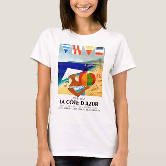 T-shirt Affiche 1957 de voyage de Français de Cote d'Azur (Devant)