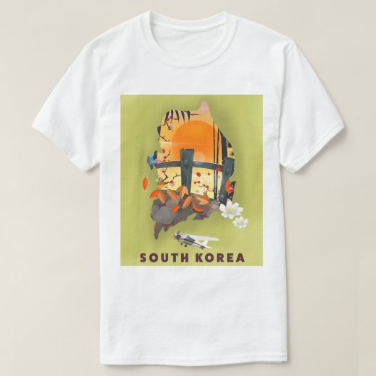 T-shirt Affiche de carte illustrée de Corée du Sud (Design devant)