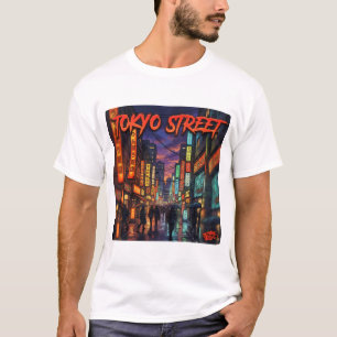 T-shirt Affiche de paysage urbain animé néon de rue de Tok