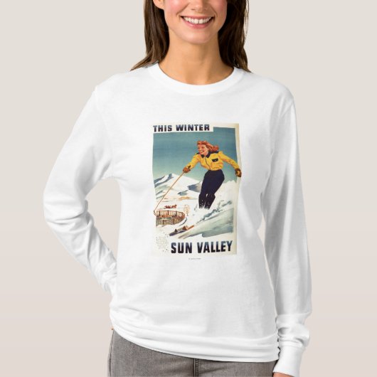 T-shirt affiche de sourire et de ski de femme (Devant)