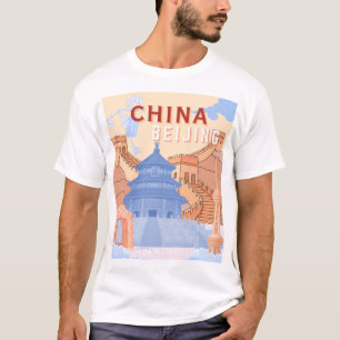 T-shirt Affiche de voyage à Pékin Chine Bleu pastel et p