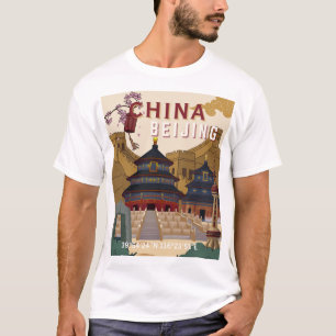 T-shirt Affiche de voyage à Pékin Chine Illustration vin