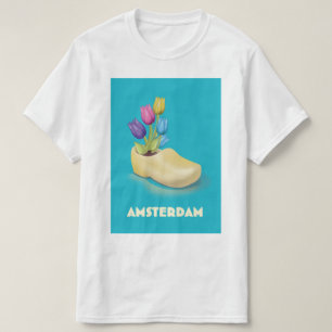 T-shirt Affiche de voyage Amsterdam Cloggs et Tulipes.