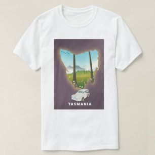 T-shirt Affiche de voyage carte illustrée de Tasmanie.