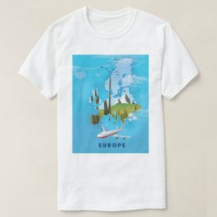 T-shirt Affiche de voyage de carte d'Europe paysage