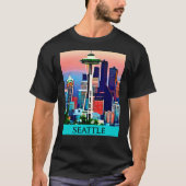 T-shirt Affiche de voyage de Seattle sous un ciel d'aube (Devant)