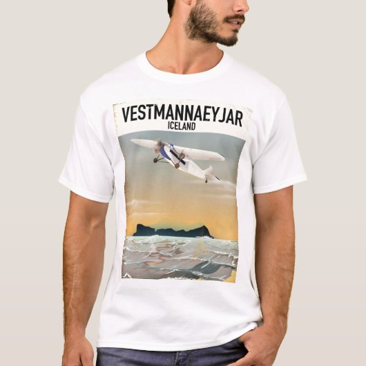 T-shirt Affiche de voyage de Vestmannaeyjar Islande. (Devant)