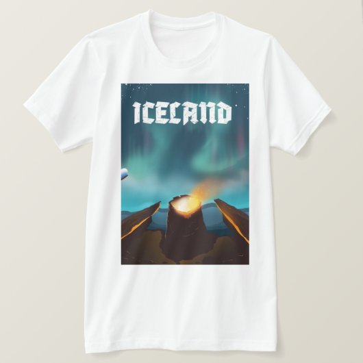 T-shirt Affiche de voyage en Islande aurore boréale (Design devant)
