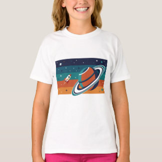 T-shirt Affiche rétro de voyage spatial Planète annelée